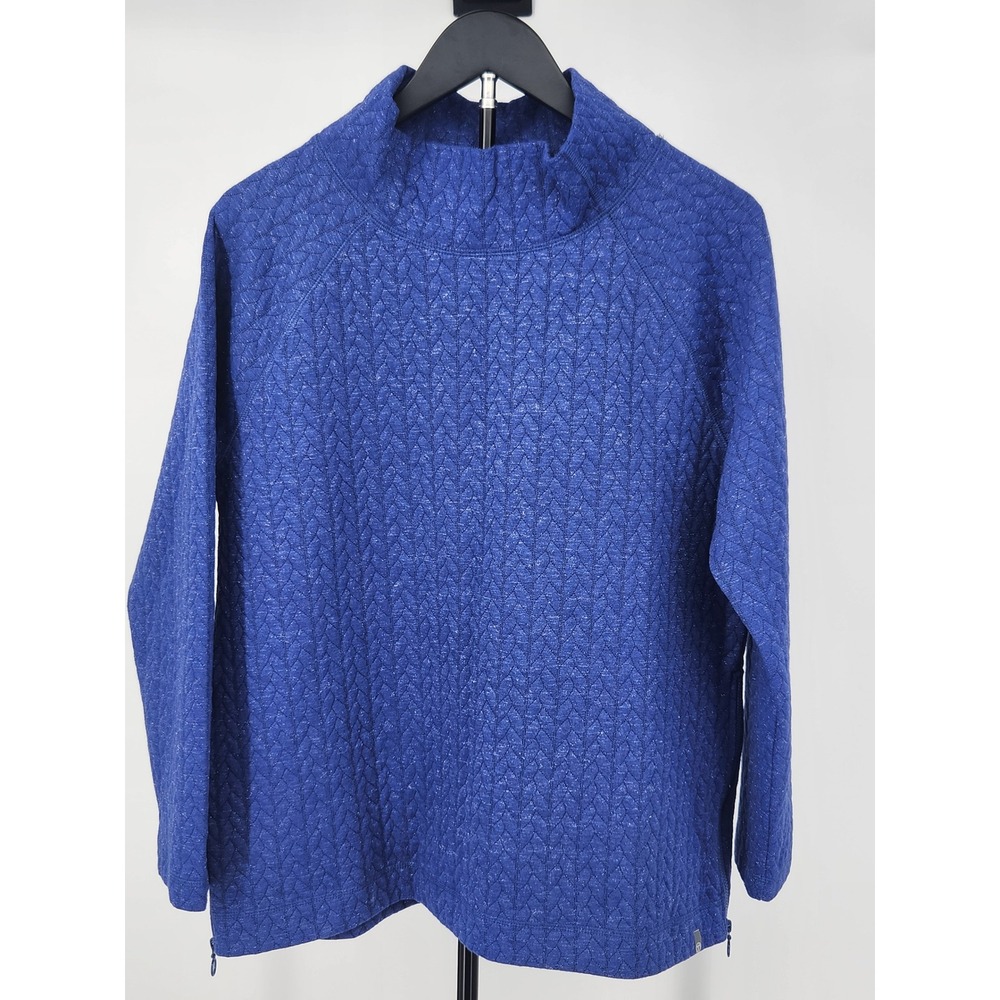 T by Talbots Blue Quilted Metallic Funnel Neck Side Zip Pullover Top Large